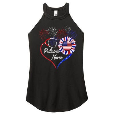 Patriotic Pediatric Nurse 4th Of July USA Flag Sunflower Women's Perfect Tri Rocker Tank