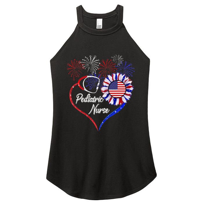 Patriotic Pediatric Nurse 4th Of July USA Flag Sunflower Women's Perfect Tri Rocker Tank