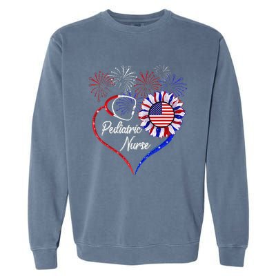 Patriotic Pediatric Nurse 4th Of July USA Flag Sunflower Garment-Dyed Sweatshirt