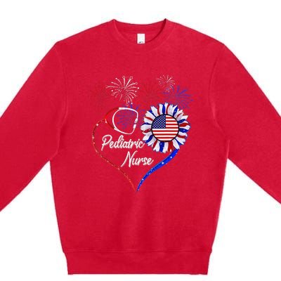 Patriotic Pediatric Nurse 4th Of July USA Flag Sunflower Premium Crewneck Sweatshirt