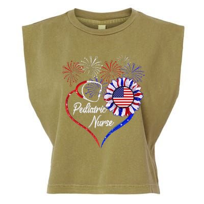 Patriotic Pediatric Nurse 4th Of July USA Flag Sunflower Garment-Dyed Women's Muscle Tee