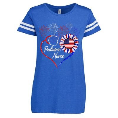 Patriotic Pediatric Nurse 4th Of July USA Flag Sunflower Enza Ladies Jersey Football T-Shirt