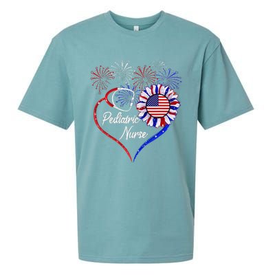 Patriotic Pediatric Nurse 4th Of July USA Flag Sunflower Sueded Cloud Jersey T-Shirt