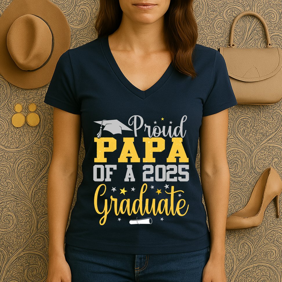 Proud Papa Of A 2025 Graduate Class Senior Graduation Women's V-Neck T-Shirt