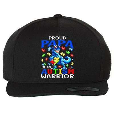 Proud Papa Of An Autism Warrior Dinosaur Gift Wool Snapback Cap