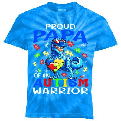 Proud Papa Of An Autism Warrior Dinosaur Gift Kids Tie-Dye T-Shirt