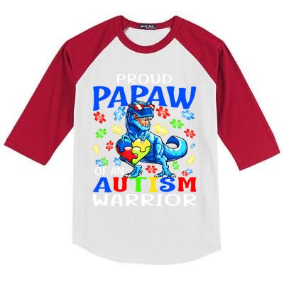 Proud Papaw Of An Autism Warrior Dinosaur Gift Kids Colorblock Raglan Jersey