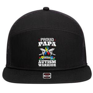 Proud Papa Of An Autism Warrior Awareness Ribbon Father 7 Panel Mesh Trucker Snapback Hat