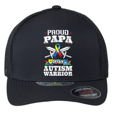 Proud Papa Of An Autism Warrior Awareness Ribbon Father Flexfit Unipanel Trucker Cap