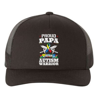 Proud Papa Of An Autism Warrior Awareness Ribbon Father Yupoong Adult 5-Panel Trucker Hat