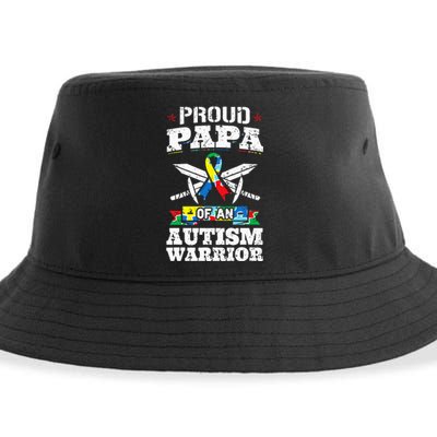 Proud Papa Of An Autism Warrior Awareness Ribbon Father Sustainable Bucket Hat