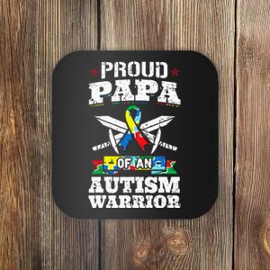 Proud Papa Of An Autism Warrior Awareness Ribbon Father Coaster