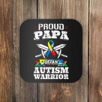 Proud Papa Of An Autism Warrior Awareness Ribbon Father Coaster