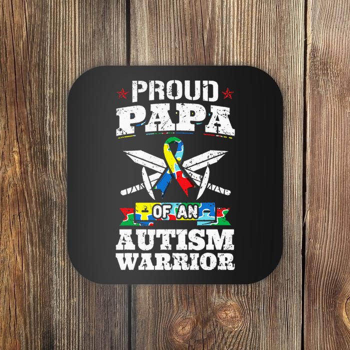 Proud Papa Of An Autism Warrior Awareness Ribbon Father Coaster