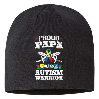 Proud Papa Of An Autism Warrior Awareness Ribbon Father Sustainable Beanie