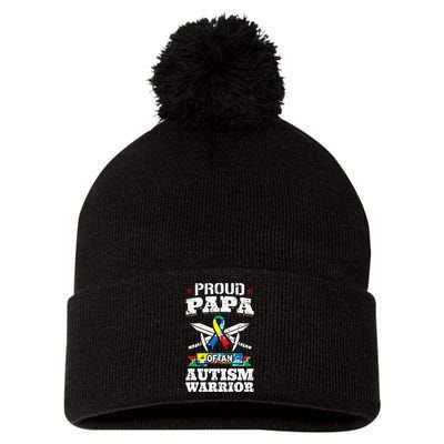 Proud Papa Of An Autism Warrior Awareness Ribbon Father Pom Pom 12in Knit Beanie