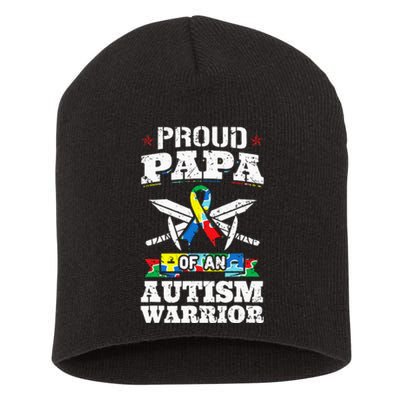 Proud Papa Of An Autism Warrior Awareness Ribbon Father Short Acrylic Beanie