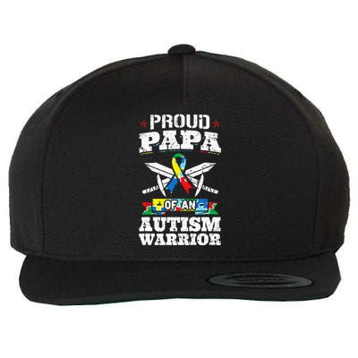 Proud Papa Of An Autism Warrior Awareness Ribbon Father Wool Snapback Cap