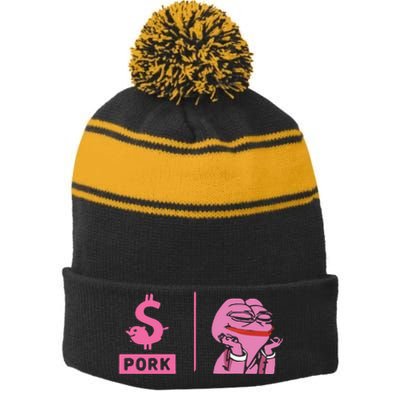 $Pork Stripe Pom Pom Beanie