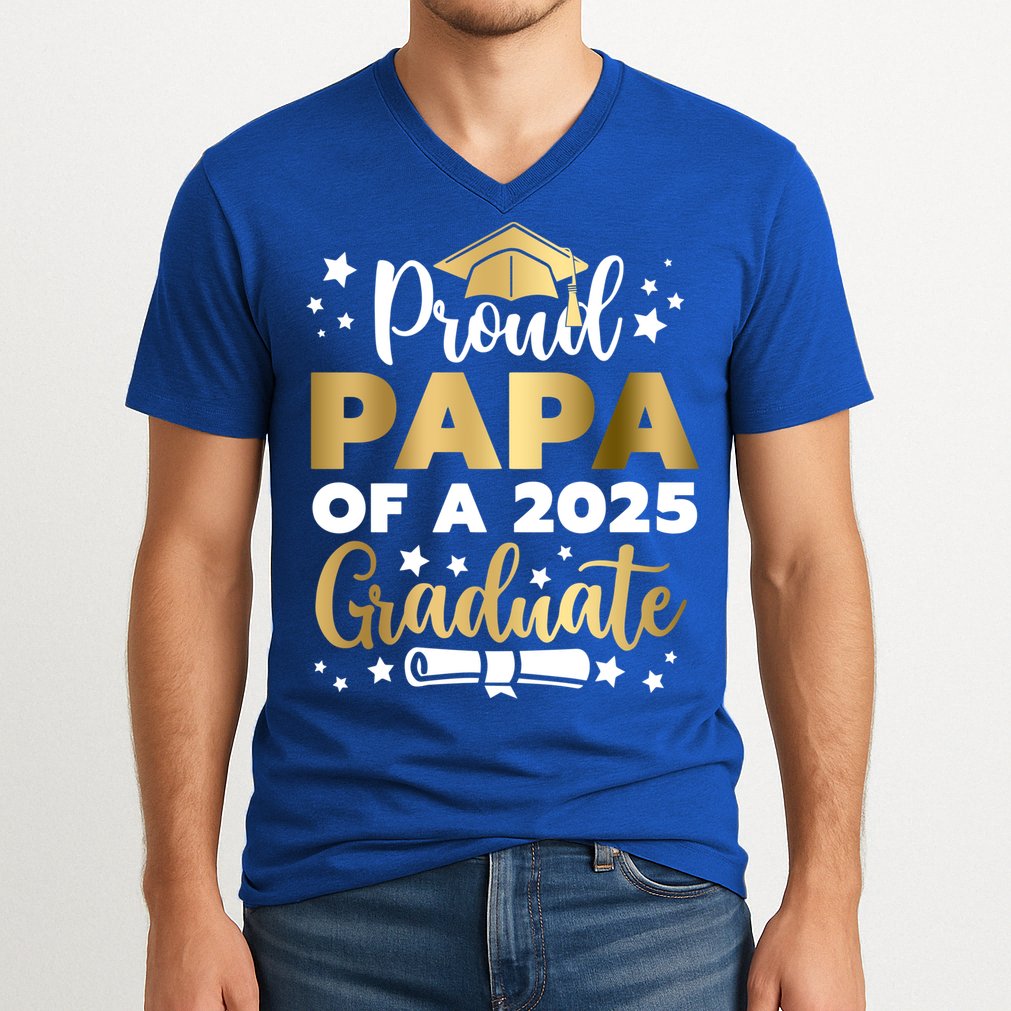 Proud Papa Of A 2025 Graduate Dad Senior 2025 Gift V-Neck T-Shirt