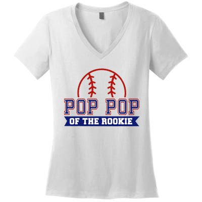 Pop Pop Of Rookie 1st Birthday Baseball Theme Matching Party Women's V-Neck T-Shirt