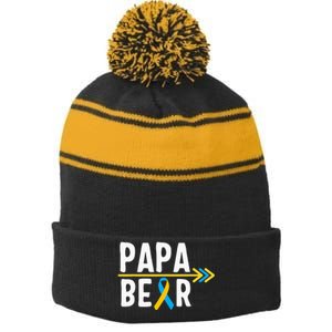 Proud Papa Of Down Syndrome Warrior Awareness Trisomy 21 Stripe Pom Pom Beanie