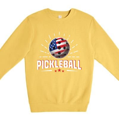 Pickleball Player Paddleball Lover Us American Flag Premium Crewneck Sweatshirt