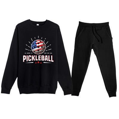 Pickleball Player Paddleball Lover Us American Flag Premium Crewneck Sweatsuit Set