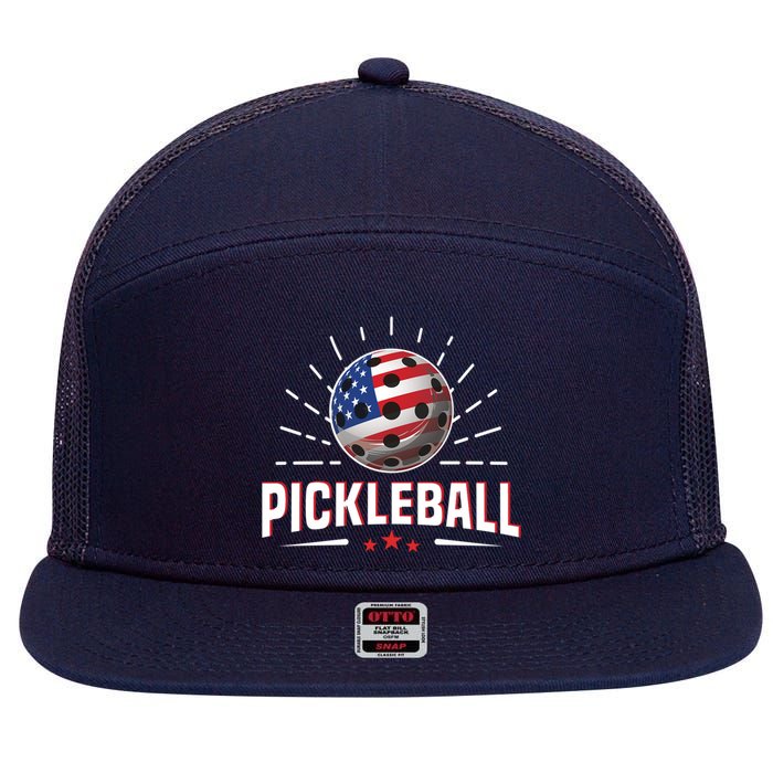 Pickleball Player Paddleball Lover Us American Flag 7 Panel Mesh Trucker Snapback Hat