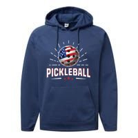 Pickleball Player Paddleball Lover Us American Flag Performance Fleece Hoodie