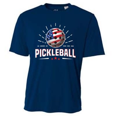 Pickleball Player Paddleball Lover Us American Flag Cooling Performance Crew T-Shirt