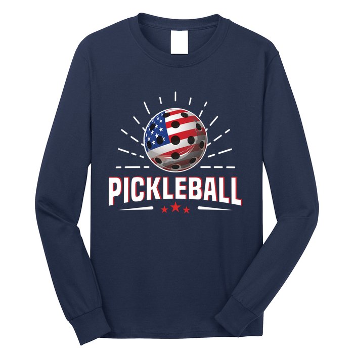 Pickleball Player Paddleball Lover Us American Flag Long Sleeve Shirt