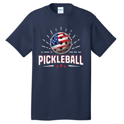 Pickleball Player Paddleball Lover Us American Flag Tall T-Shirt