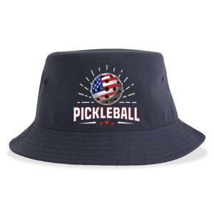 Pickleball Player Paddleball Lover Us American Flag Sustainable Bucket Hat