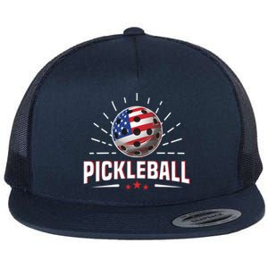 Pickleball Player Paddleball Lover Us American Flag Flat Bill Trucker Hat