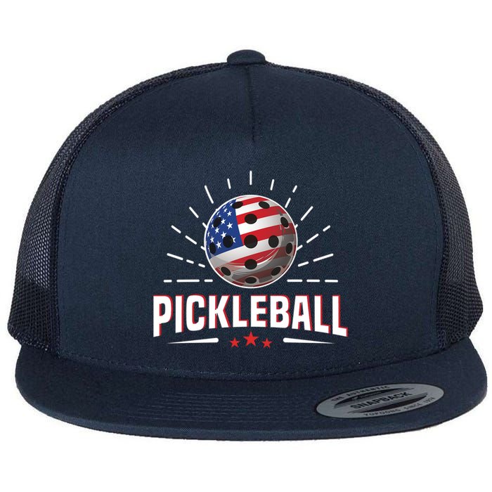 Pickleball Player Paddleball Lover Us American Flag Flat Bill Trucker Hat