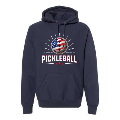 Pickleball Player Paddleball Lover Us American Flag Premium Hoodie