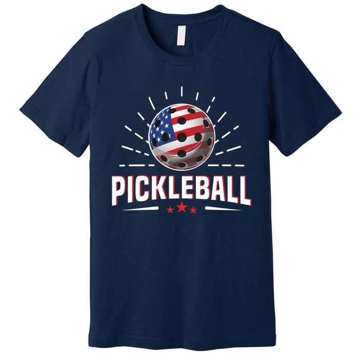 Pickleball Player Paddleball Lover Us American Flag Premium T-Shirt