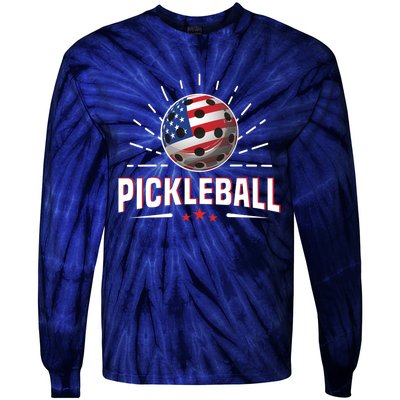 Pickleball Player Paddleball Lover Us American Flag Tie-Dye Long Sleeve Shirt