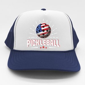 Pickleball Player Paddleball Lover Us American Flag Trucker Hat