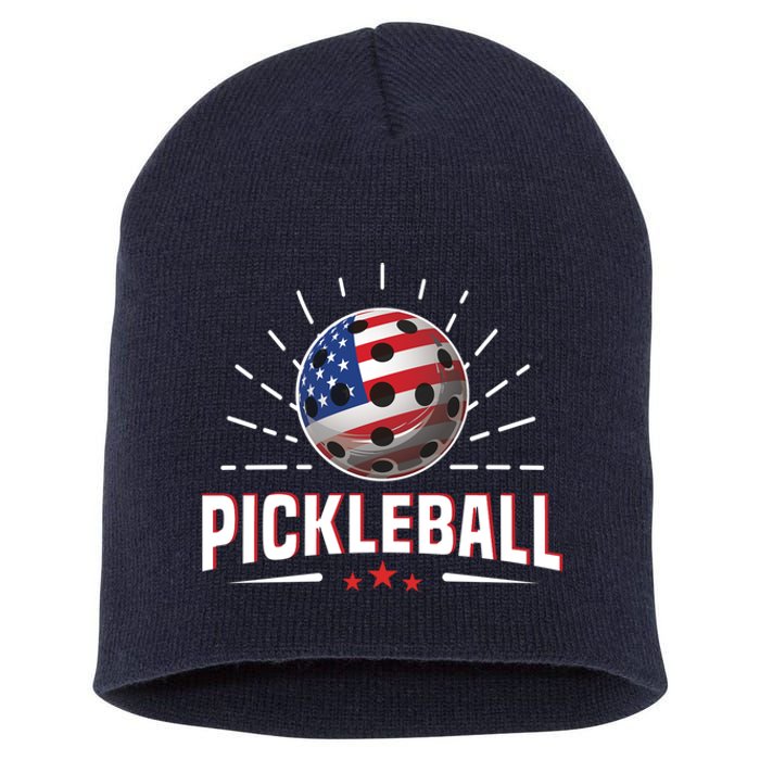 Pickleball Player Paddleball Lover Us American Flag Short Acrylic Beanie