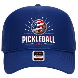 Pickleball Player Paddleball Lover Us American Flag High Crown Mesh Back Trucker Hat