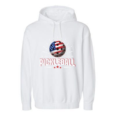 Pickleball Player Paddleball Lover Us American Flag Garment-Dyed Fleece Hoodie