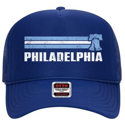 Philly Philadelphia Baseball Retro Vintage Stripes High Crown Mesh Back Trucker Hat