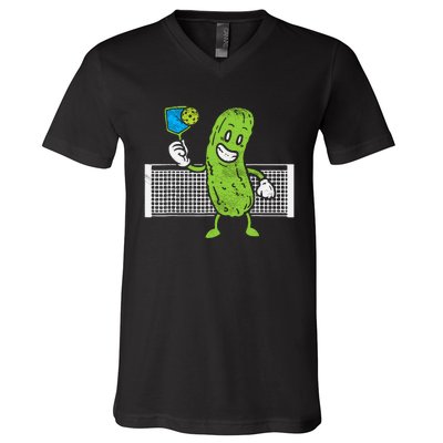 Pickle Playing Pickleball Funny Paddleball Gift V-Neck T-Shirt