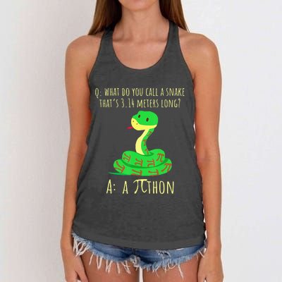 Python Pithon Pi Symbol Math Teacher Funny Pi Day Women's Knotted Racerback Tank