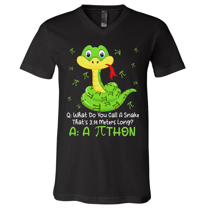 Python Pithon Pi Symbol Funny Math Teacher Pi Day V-Neck T-Shirt