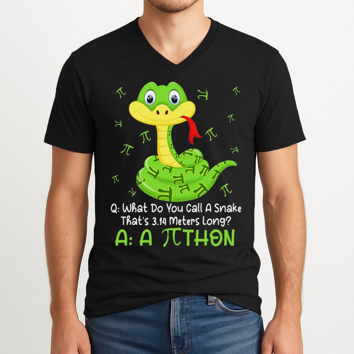 Python Pithon Pi Symbol Funny Math Teacher Pi Day V-Neck T-Shirt