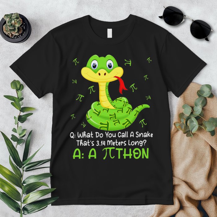 Python Pithon Pi Symbol Funny Math Teacher Pi Day Premium T-Shirt