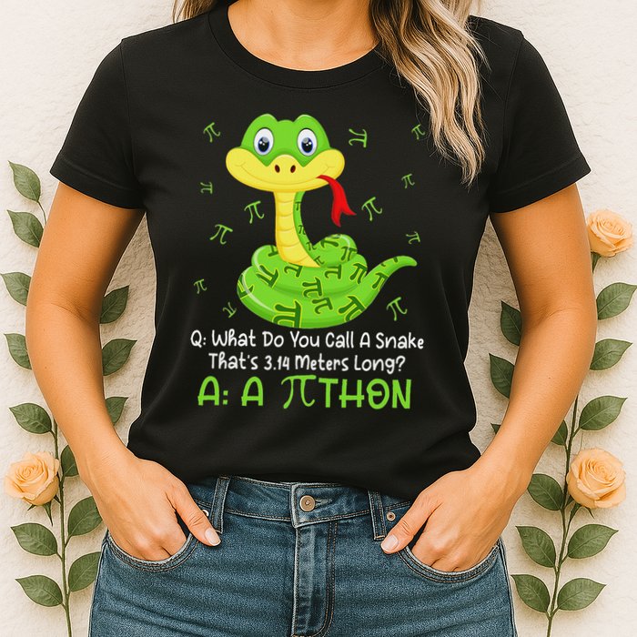 Python Pithon Pi Symbol Funny Math Teacher Pi Day Women's T-Shirt